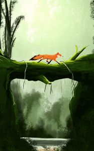 Preview wallpaper fox, cute, bridge, art