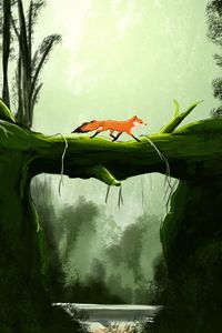 Preview wallpaper fox, cute, bridge, art