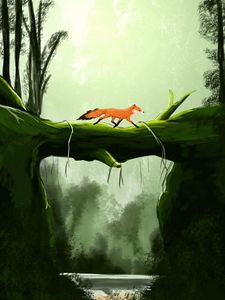 Preview wallpaper fox, cute, bridge, art