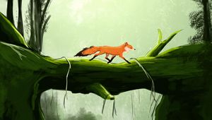 Preview wallpaper fox, cute, bridge, art