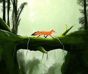 Preview wallpaper fox, cute, bridge, art