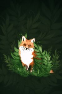 Preview wallpaper fox, cute, bushes, art