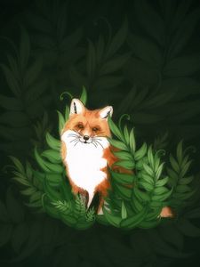 Preview wallpaper fox, cute, bushes, art