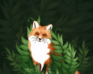 Preview wallpaper fox, cute, bushes, art