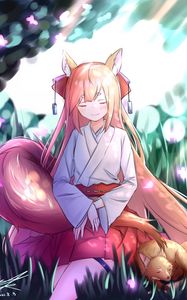 Preview wallpaper fox, ears, kitsune, anime, art