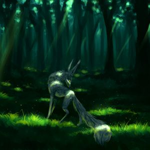 Preview wallpaper fox, fantastic, art, forest, green