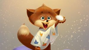 Preview wallpaper fox, feathers, pillow, joy, art