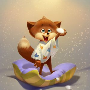 Preview wallpaper fox, feathers, pillow, joy, art