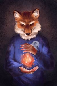 Preview wallpaper fox, fire, hands, art