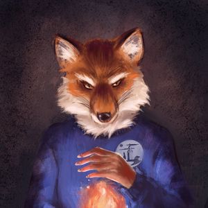 Preview wallpaper fox, fire, hands, art