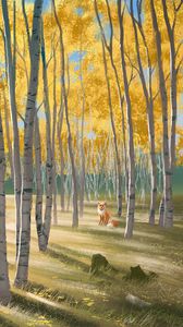 Preview wallpaper fox, forest, animal, wildlife, art