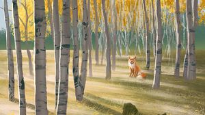 Preview wallpaper fox, forest, animal, wildlife, art