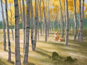 Preview wallpaper fox, forest, animal, wildlife, art