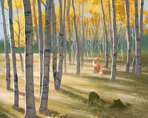 Preview wallpaper fox, forest, animal, wildlife, art