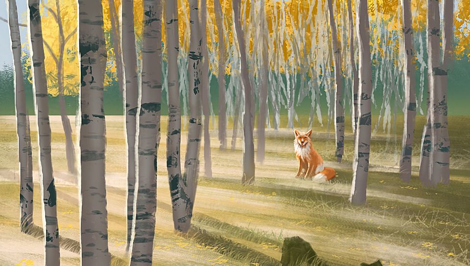 960x544 Wallpaper fox, forest, animal, wildlife, art