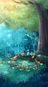 Preview wallpaper fox, forest, art, family