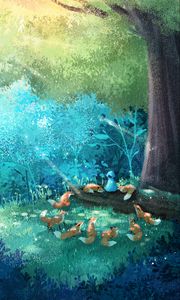 Preview wallpaper fox, forest, art, family