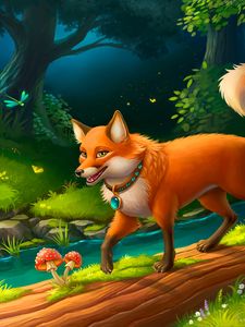 Preview wallpaper fox, forest, fairy tale, art