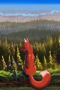 Preview wallpaper fox, forest, landscape, nature, art