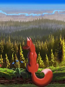 Preview wallpaper fox, forest, landscape, nature, art