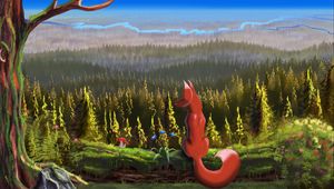 Preview wallpaper fox, forest, landscape, nature, art