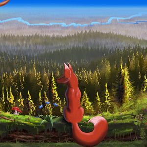 Preview wallpaper fox, forest, landscape, nature, art