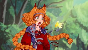 Preview wallpaper fox girl, girl, coin, surprise, art