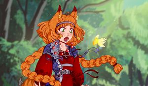 Preview wallpaper fox girl, girl, coin, surprise, art