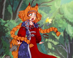 Preview wallpaper fox girl, girl, coin, surprise, art