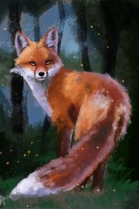 Preview wallpaper fox, glance, animal, forest, art