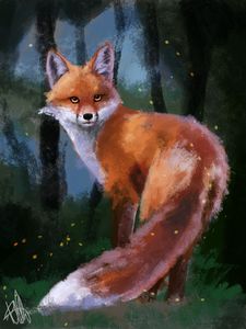 Preview wallpaper fox, glance, animal, forest, art