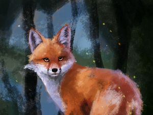 Preview wallpaper fox, glance, animal, forest, art