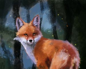 Preview wallpaper fox, glance, animal, forest, art