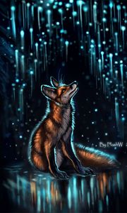 Preview wallpaper fox, glow, glare, art, night