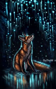 Preview wallpaper fox, glow, glare, art, night