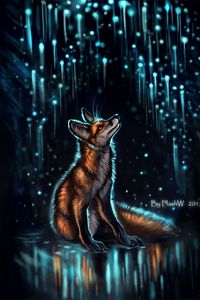 Preview wallpaper fox, glow, glare, art, night