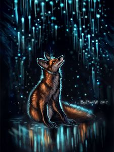 Preview wallpaper fox, glow, glare, art, night