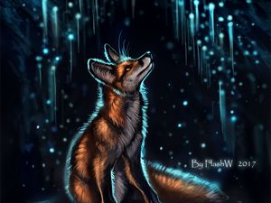 Preview wallpaper fox, glow, glare, art, night