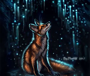 Preview wallpaper fox, glow, glare, art, night