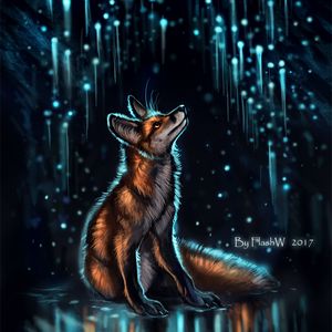 Preview wallpaper fox, glow, glare, art, night