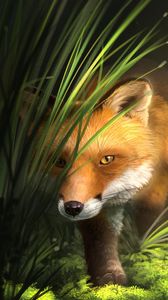 Preview wallpaper fox, grass, art, animal, wildlife