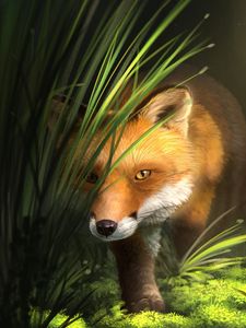 Preview wallpaper fox, grass, art, animal, wildlife