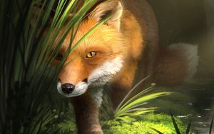 Preview wallpaper fox, grass, art, animal, wildlife