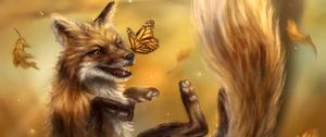 Preview wallpaper fox, predator, butterfly, autumn, art