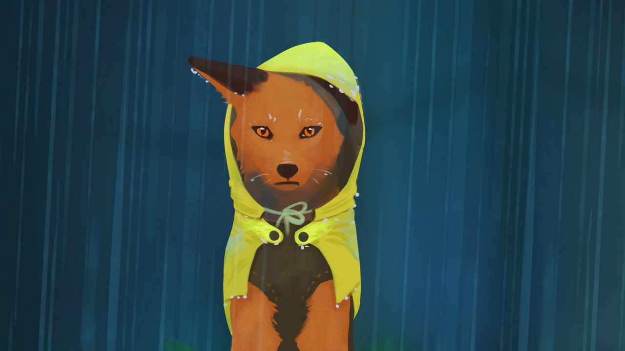 Wallpaper fox, rain, art, raincoat, hood