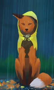 Preview wallpaper fox, rain, art, raincoat, hood