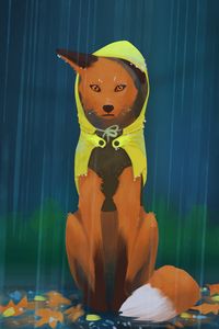 Preview wallpaper fox, rain, art, raincoat, hood