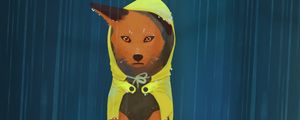 Preview wallpaper fox, rain, art, raincoat, hood
