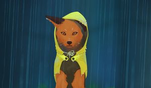 Preview wallpaper fox, rain, art, raincoat, hood