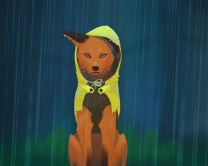 Preview wallpaper fox, rain, art, raincoat, hood